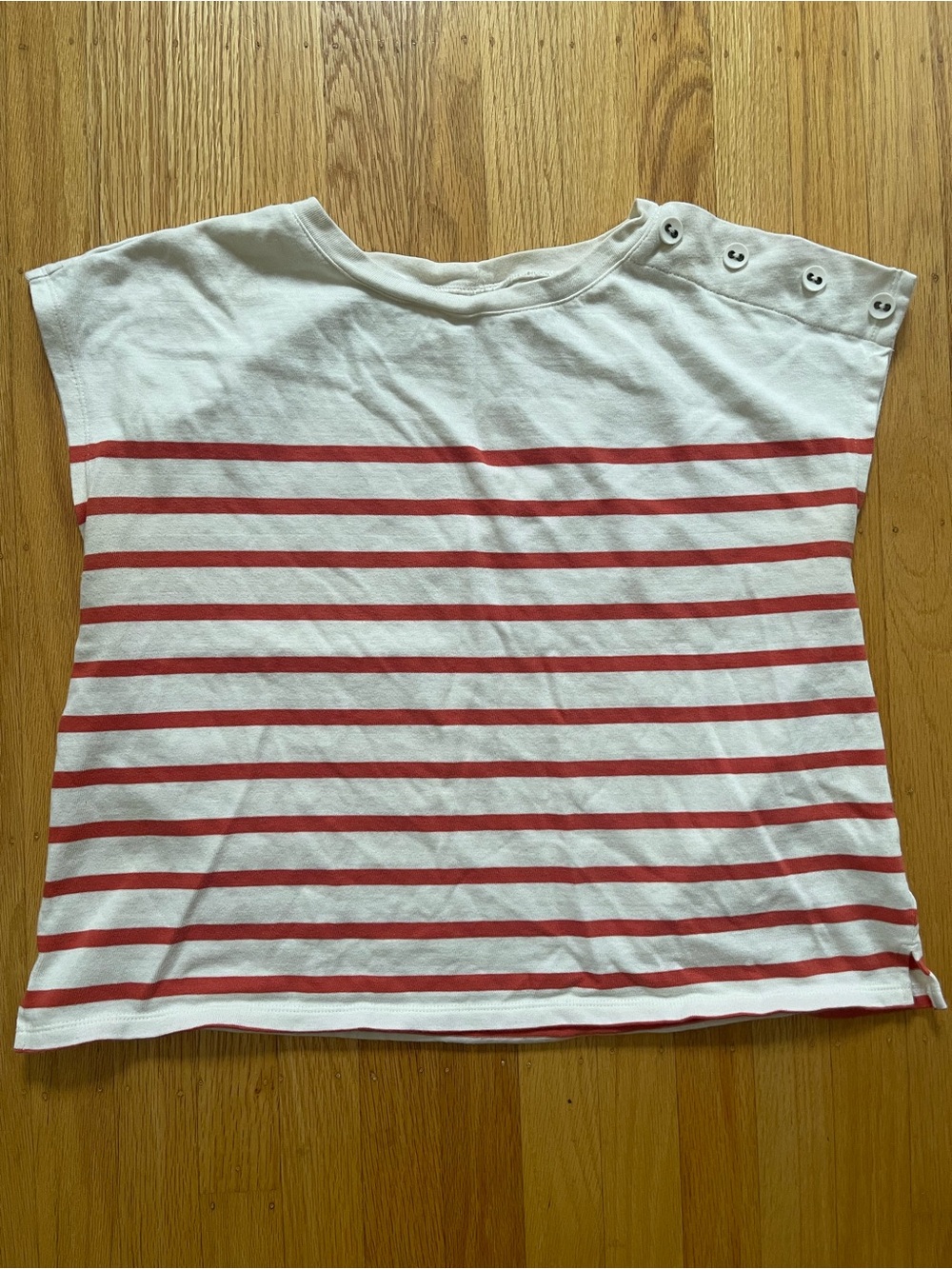 Boxy Red & White Striped Button-Shoulder Top